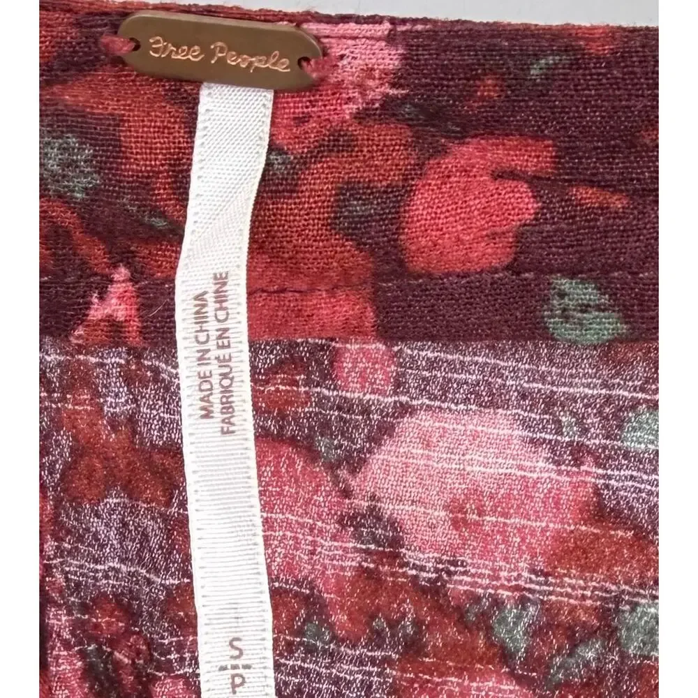 Free People Raven Combo Floral Wrap Romper Size Small Crimson Red Bell Sleeve